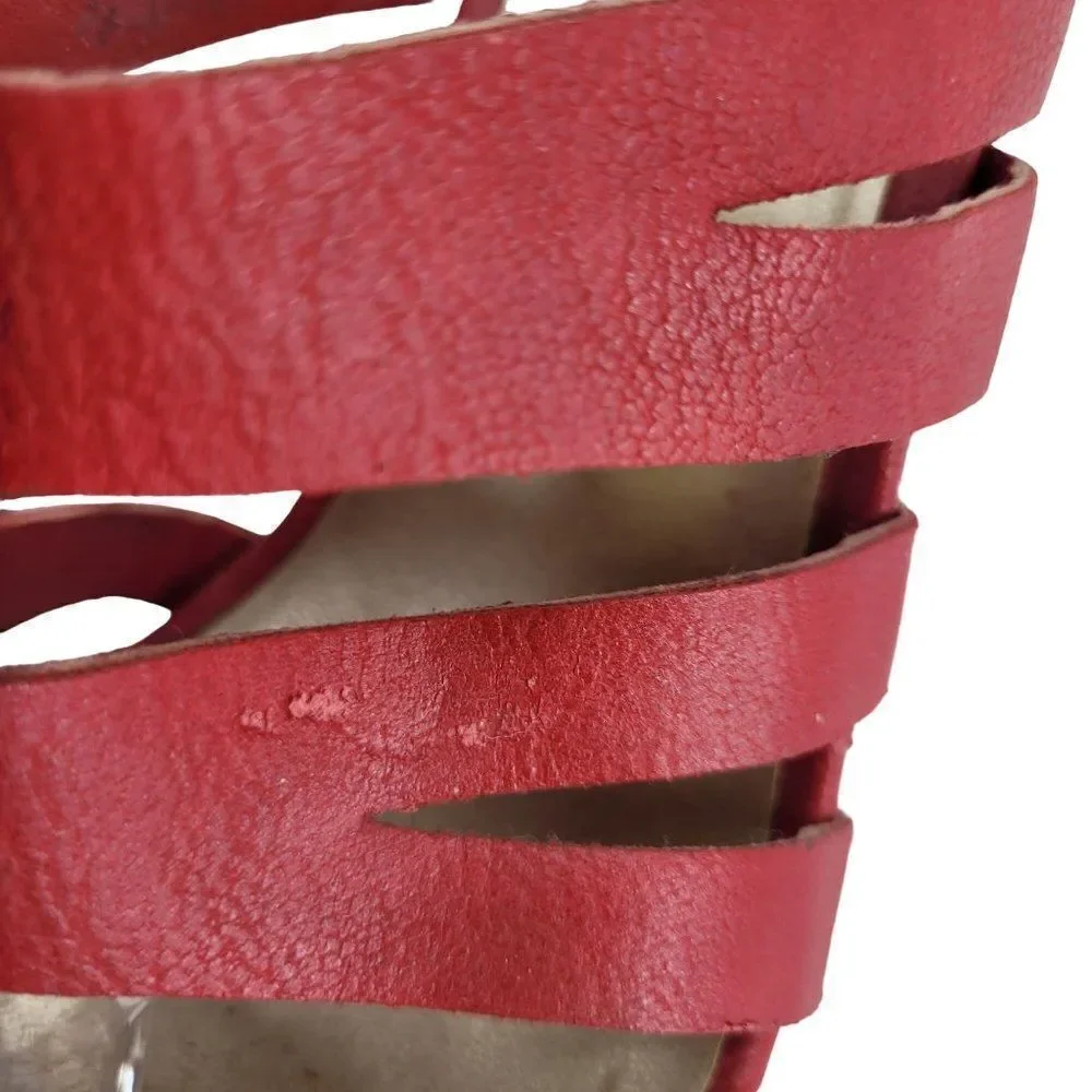 Y2K Guess Strappy Wedge Platform Sandals 8 Red Faux Vegan‎ Leather Chunky Heels